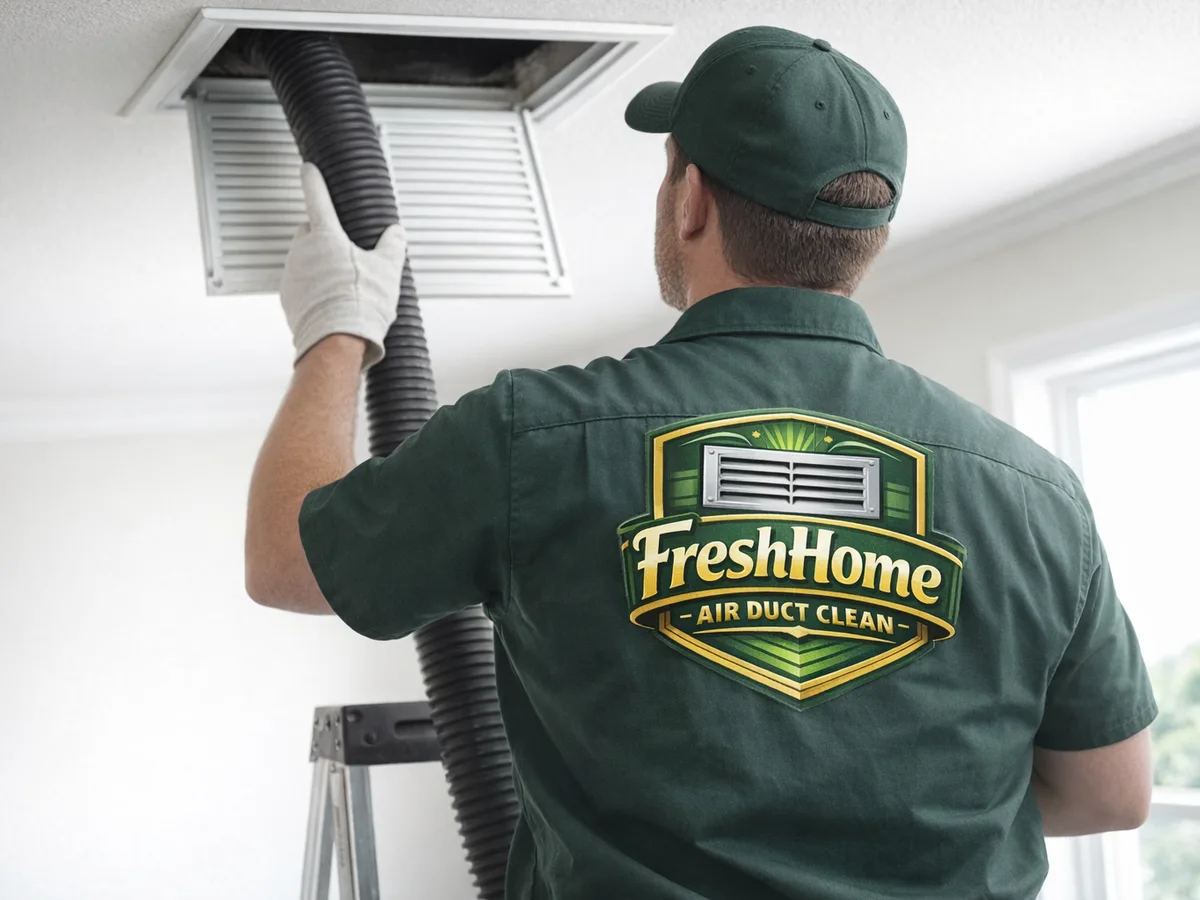 air duct cleaning technician on the job in Houston, TX